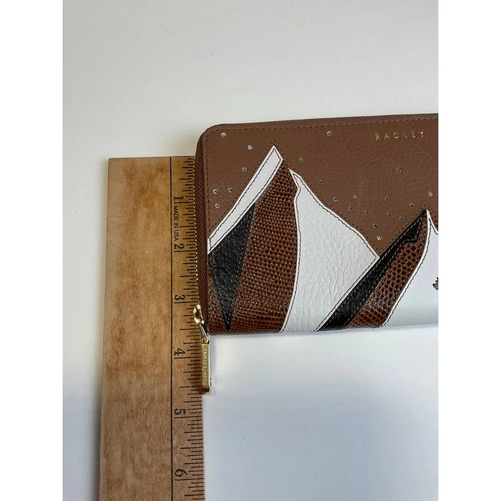 Radley London Mountain Leather Zip Around Wallet Brown White Rhinestone